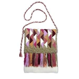 Vintage Hand Knit Crocheted Shoulder / Crossbody Bag Purse Lined Bohemian Retro
